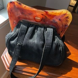 Vintage Black Fabric Tortoise Snap Frame Bag